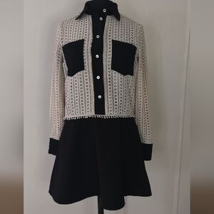 See By Chloe Black and Cream Long Sleeve Dress